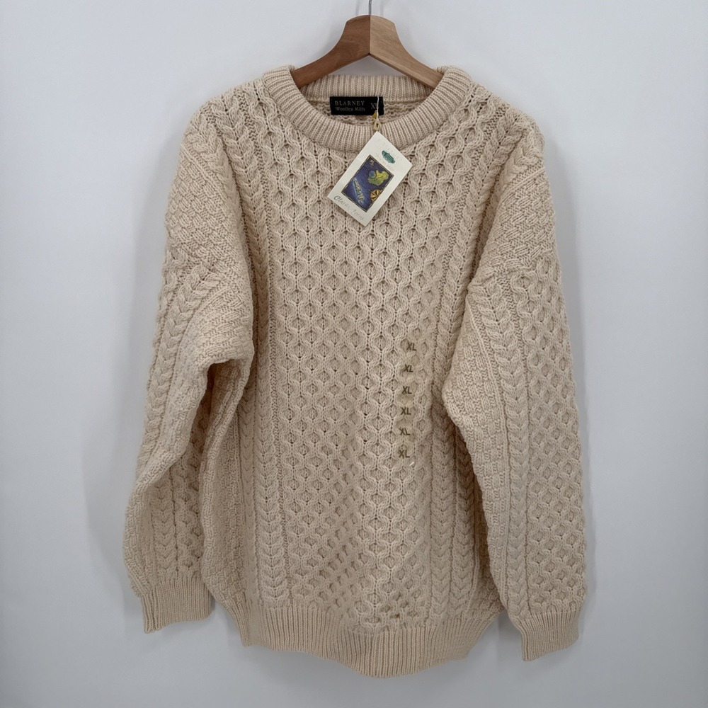 Blarney Woolen Mills Womens Aran Cable Knit 100% Merino Wool Size XL Ireland